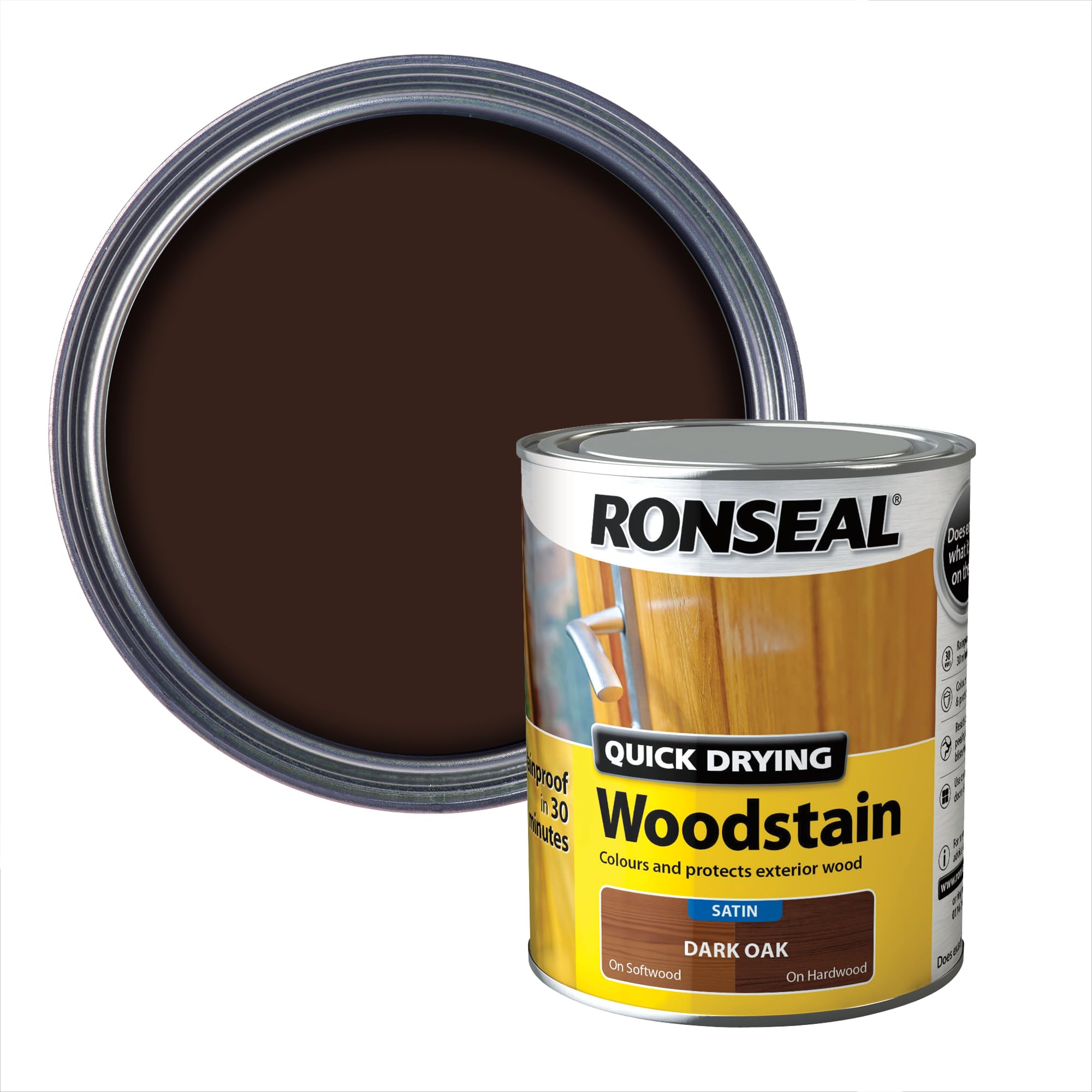 Ronseal Quick Drying Woodstain Dark Oak Satin 750ml