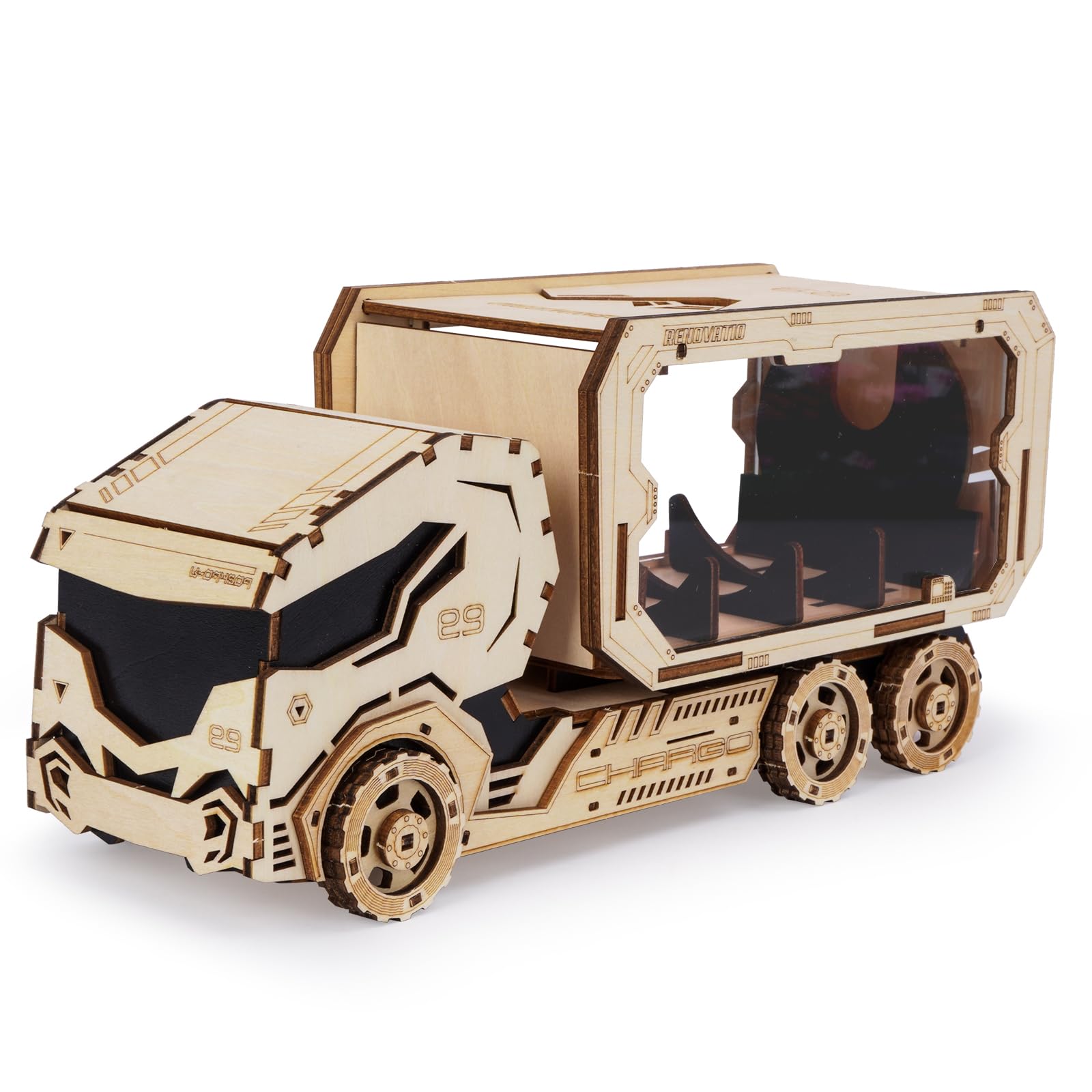 Hallisun 3D Wooden Puzzle for Adults, Wood Piggy Bank Truck Mechanical Model Kit, Wooden Vehicle Model Building with Piggy Bank, Vintage Construction Craft Set, DIY Christmas Birthday Gifts, 156 PCS — image 1