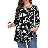 LARACE 3/4 Length Sleeve Womens Plus Size Tops Crew Neck Casual Tunic Tops Split Shirts Dressy