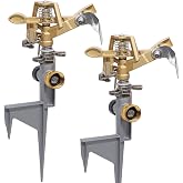 Biswing 2 Pack Impact Sprinkler Head on Metal Step Spike, Heavy Duty Zinc Alloy Lawn Sprinkler, Adjustable Coverage Nozzle on Sturdy Spike Base, 360 Degree Large Area Irrigation