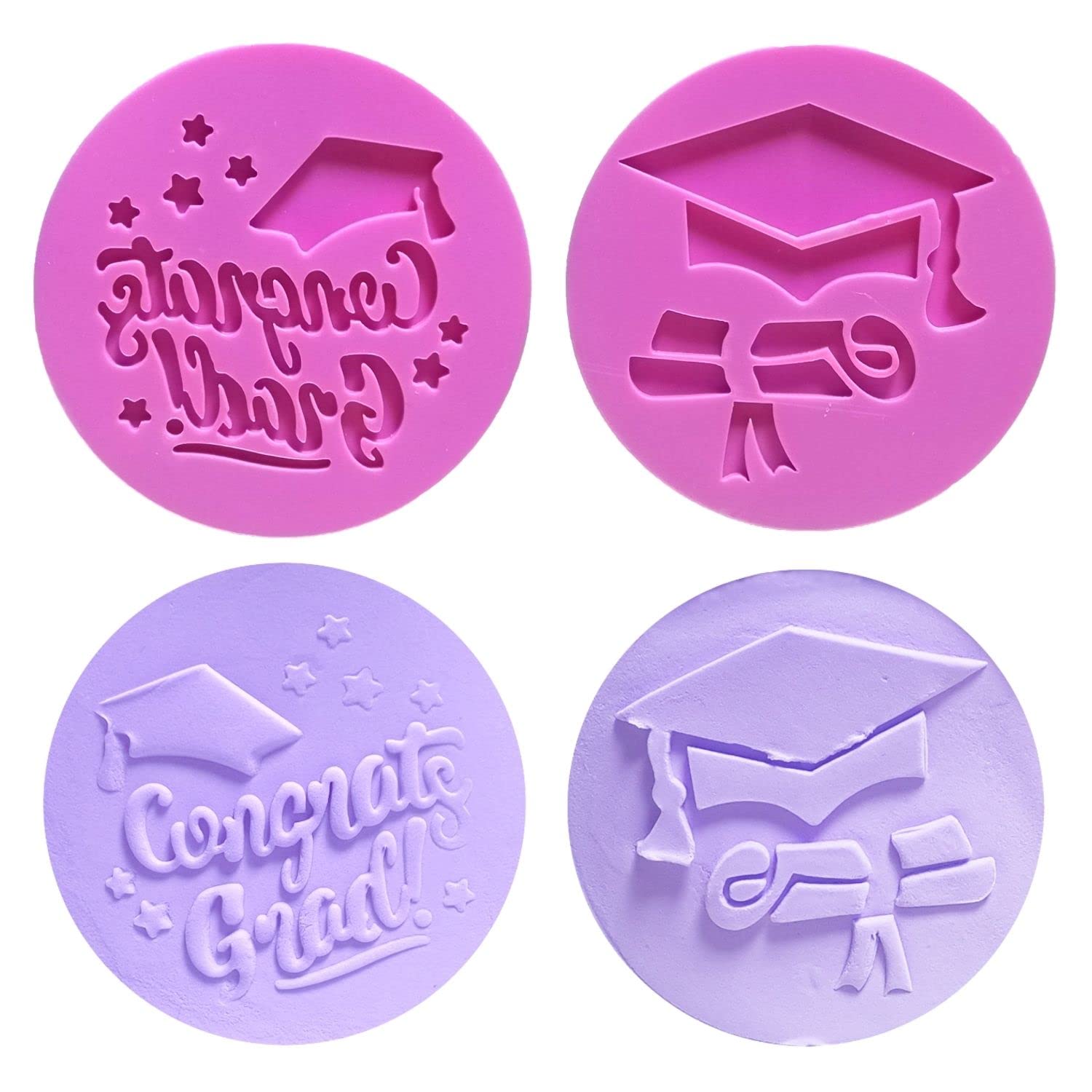 Keepaty Graduation Cookie Stamps - 2 Pieces Congrats Grad,Graduation Cap, Diploma Shapes 3D Design Fondant Embosser for Baking Cookies,Biscuit,Decorating Cake,Sugar,Cupcake