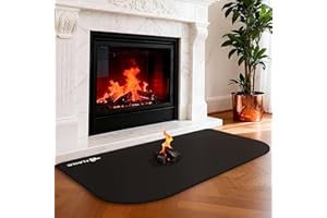 FLASLD Fireproof Indoor Fireplace Mat, Outdoor Flame-Resistant Pad Fiberglass Rug for Hearth and Chiminea, Ember Protection Mat for Fireplace Stove (Black, 25×39 inch)