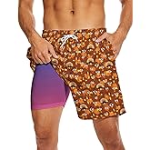 Socira Men's Swim Trunks with Compression Liner, Quick Dry Mens 2 in 1 Swimming Trunks Men Beach Bathing Suits Swimsuit