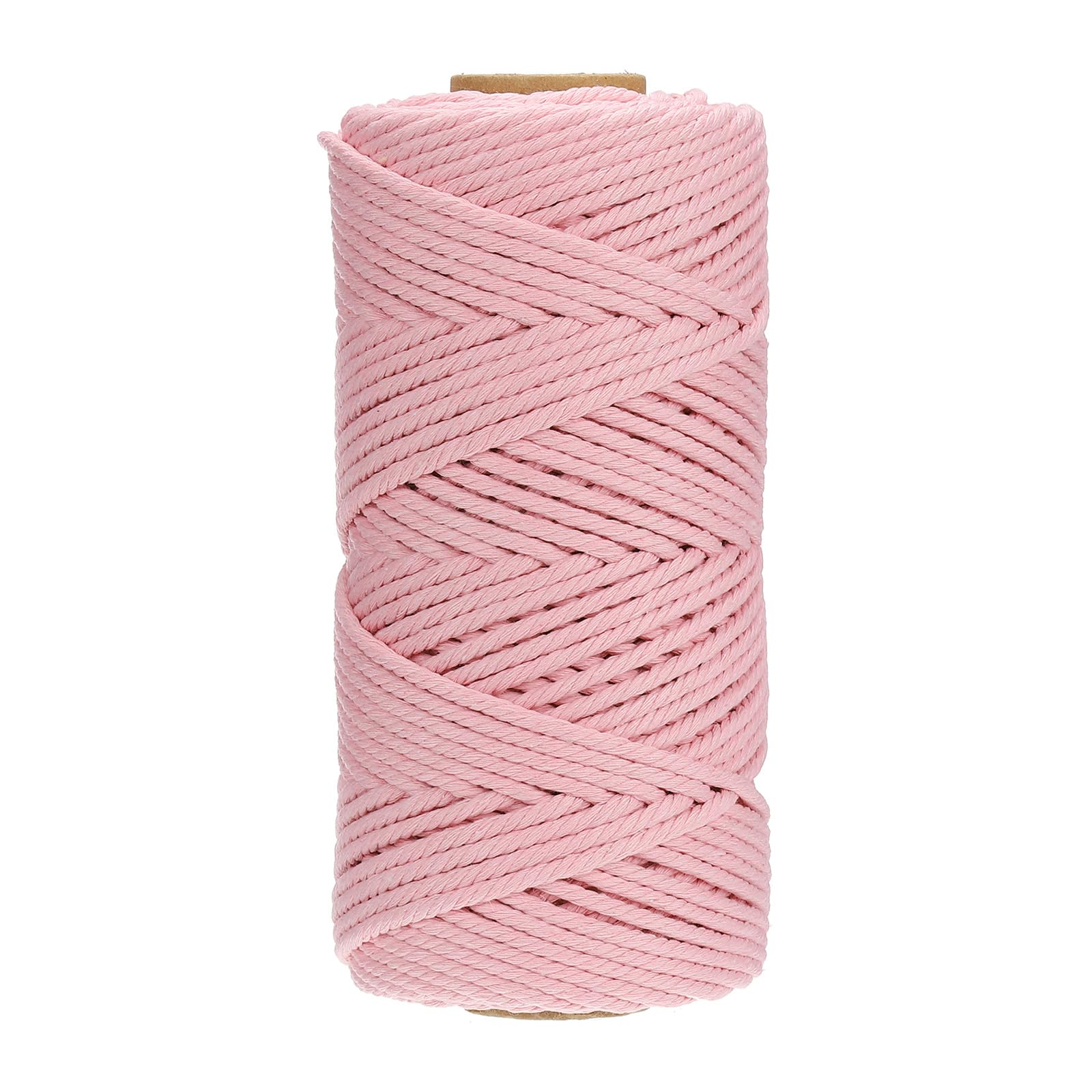 PATIKIL 4mm x 109 Yard Macrame Cord, Soft Cotton Colored Macrame Yarn String 4 Strand Twisted for Wall Hanging Plant Hanger Dreamcatcher DIY Knitting Supplies, Light Pink