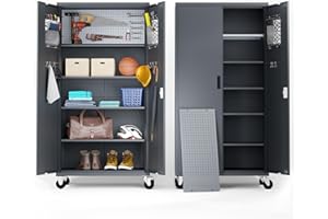 METALTIGER Extra-Spacious Metal Storage Cabinet with Wheels - Garage Storage Cabinet with Locking Doors, Adjustable Shelf Height, Additional Leg Levelers, Pegboard and Accessories (Dark Gray)