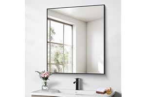 BONEWEI Bathroom Mirror,30x36 inch Wall Mirror for Bathroom Wall Mounted Black Rectangle Square Corner Mirrors, Black Bathroom Mirror for Living Room, Farmhouse, Bedroom Entryway, Horizontal/Vertical