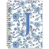 NaZaUK Blue Initial J Custom Notebook Journal, Personalized Teen Girl Gifts, Journal for Teen Girls, Monogrammed Gifts for Women Teen Girls, Custom Journal, College Ruled Spiral Notebook 5.5 x 8.3