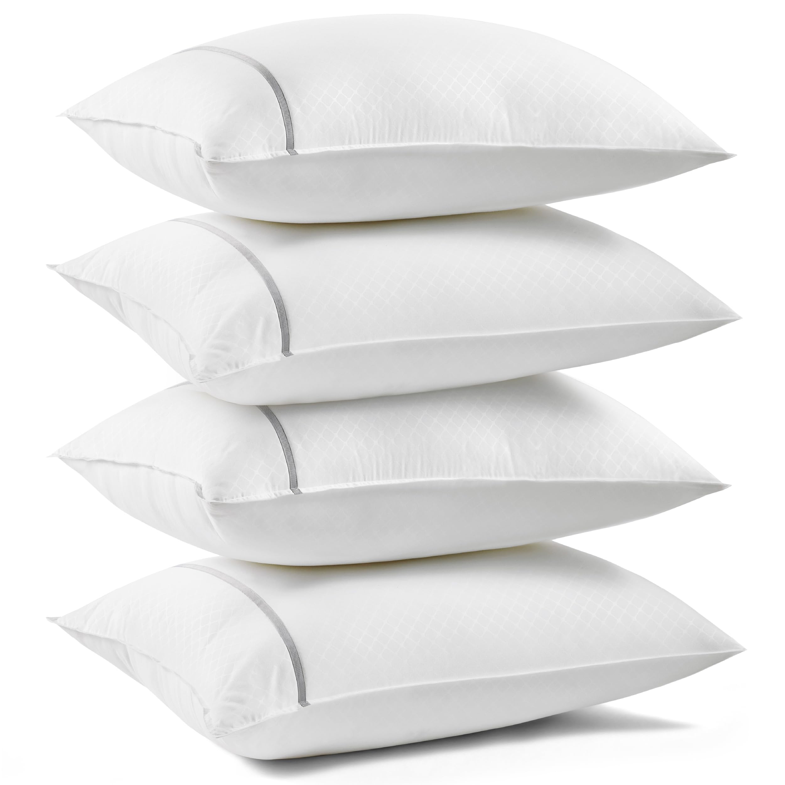 Photo 1 of Bedsure Hotel Pillows Queen Size, Set of 4 - Luxury Bed Pillows for Sleeping, Decoration Strip Diamond Design Cover, Fluffy Original Down Alternative Filling for Side, Back or Stomach Sleepers