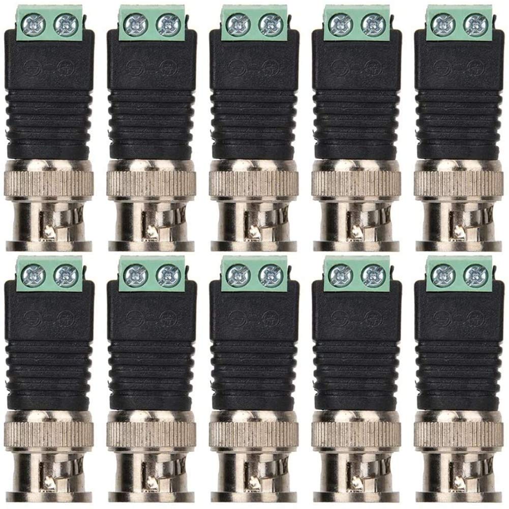 10Pcs BNC Male Connector - BNC Connector Screw Terminal Coax Video Balun Adapter for Camera CCTV System