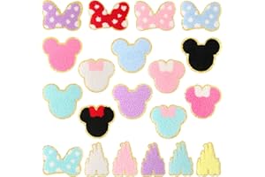 20 PCS Chenille Mouse Head Iron on Patches, CCOZN Colorful Chenille Castle Bowknot Mouse Embroidered Patches Sew On Embroidered Applique DIY Accessory for Clothing Hats Jackets Backpack Pants