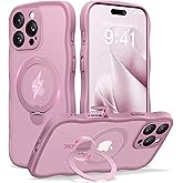 CAPRARO for iPhone 16 Pro Max Case with 360° Spin Magnetic Stand for Women, [Compatible with MagSafe] [Full Camera Protection] Cute Wave Translucent Matte Case for iPhone 16 Pro Max, Black Currant