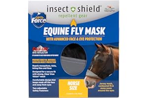 MANNA PRO Opti-Force Horse Fly Mask - Insect Shield Repellent UV Protected Clear-View Mesh, Permethrin Treatment, Reflective Night Vis, Lightweight No-Ears Design, Standard Size, Adjustable Straps