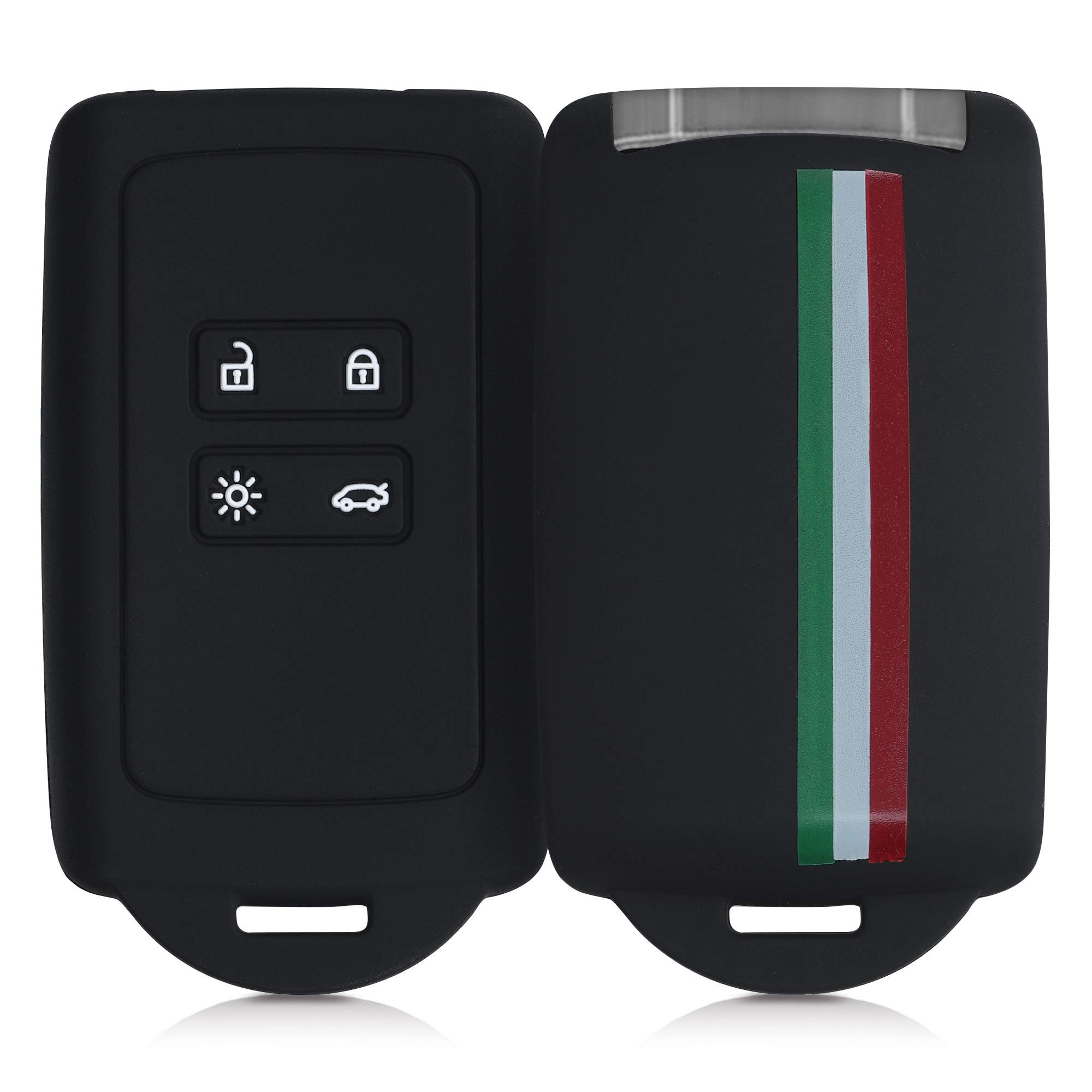 kwmobile Car Key Cover Compatible with Renault 4 Button Car Key Smart Key (only Keyless Go) - Silicone Protective Key Fob Design Cover with Eyelet - Italy Green / Red / Black