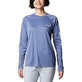 Columbia Women's PFG Tidal Tee Heather Long Sleeve, Bluebell Heather/White Logo, XX-Large