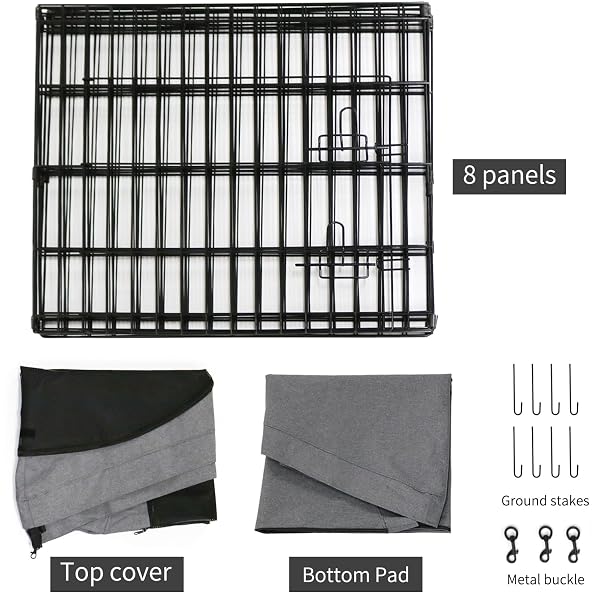 PETIME FOLDABLE METAL DOG EXERCISE PEN/PET PUPPY PLAYPEN KENNELS YARD FENCE INDOOR/OUTDOOR 8 PANEL 24″ W WITH TOP COVER AND BOTTOM PAD (PLAYPEN+BOTTOM+TOP COVER, 8 PANELS 24″ H)