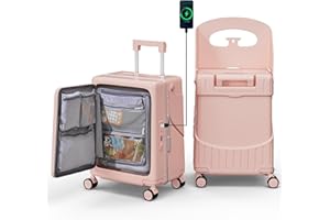 GHSY 20" Hardshell Carry On Suitcase with Seat for Kids & Adults,Ride on Luggage with Front Pocket & 4 Lockable Spinner Wheels,TSA Lock,USB Port,Luggage Cover,Safty Seatbelt for Travel(Pink, 20 Inch)