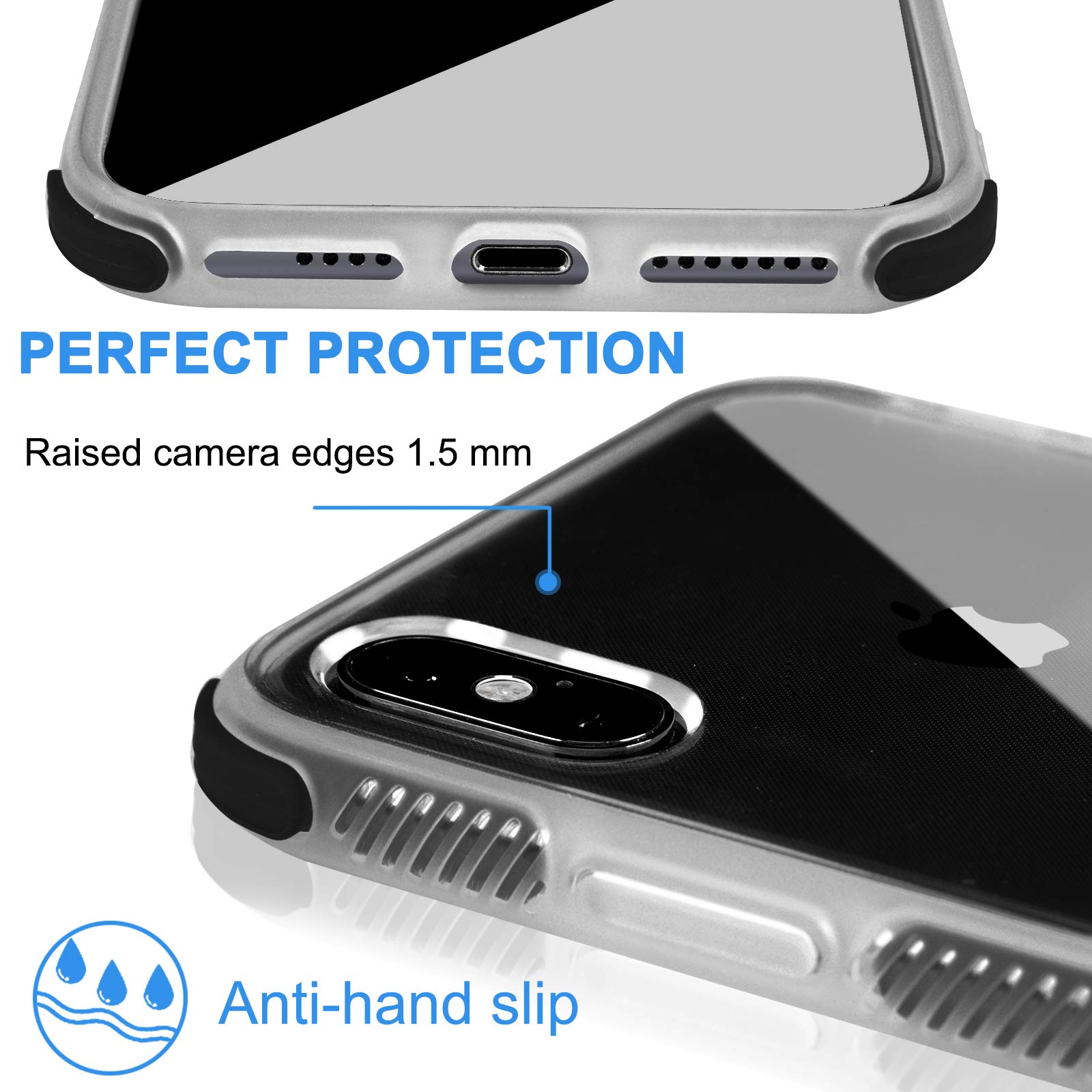 Voilamart iPhone X Case, iPhone Xs Case Crystal Clear Transparent Anti-Slick/Protective Case for iPhone X/Xs 5.8 Inch, Black