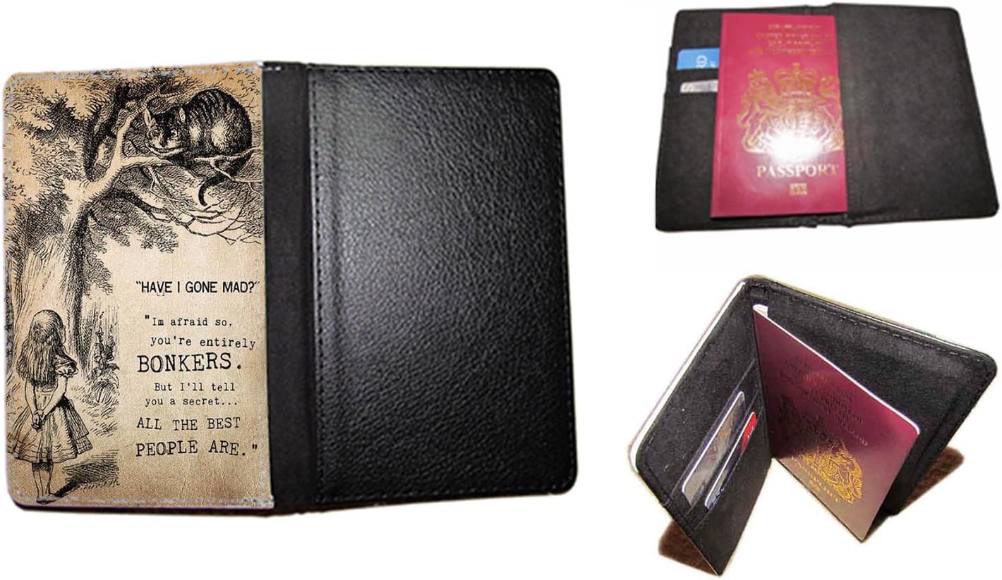 passport cover Have I Gone Mad Alice in Wonderland travel case fits UK passport document