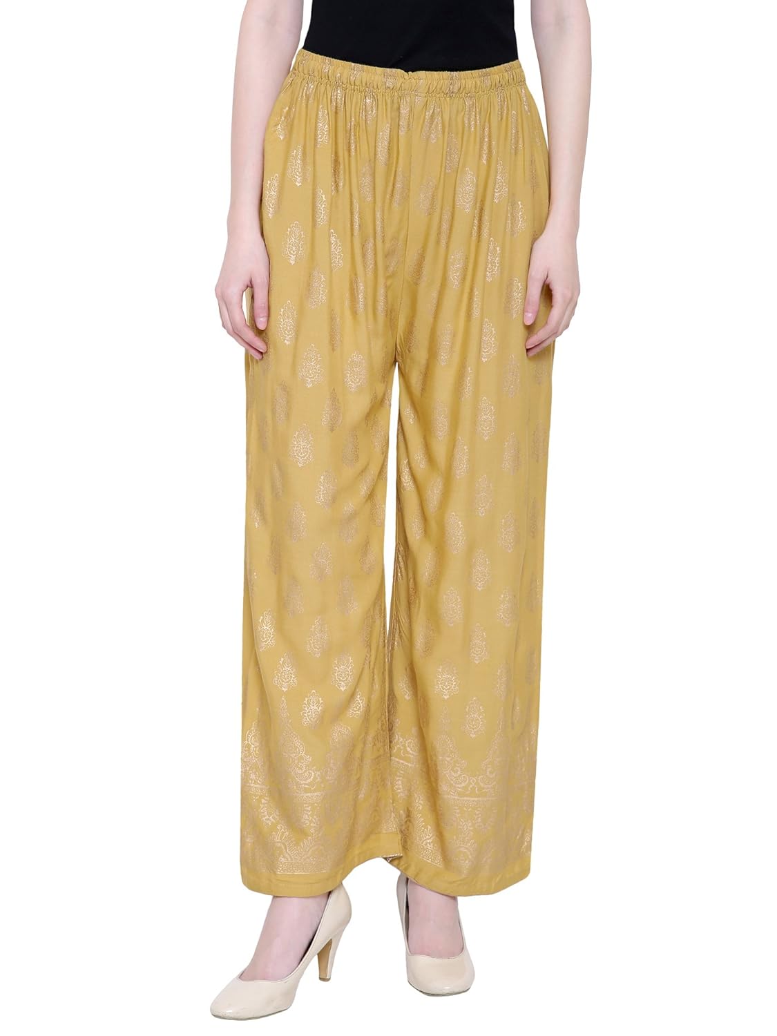 damen mode women rayon gold booty printed palazzo pants