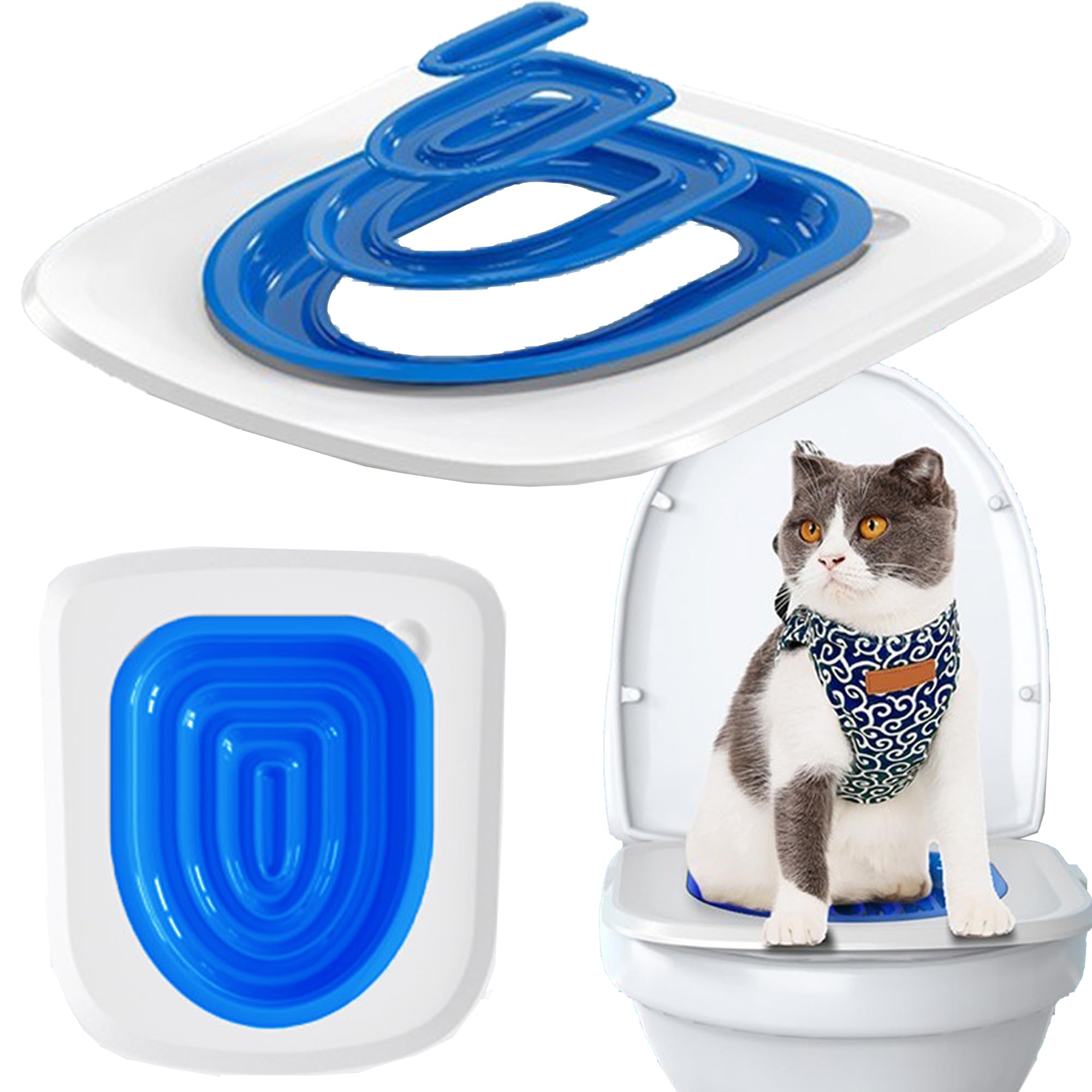 SUQ Cat Toilet, Trainer Cats Toilets, Training Package Reusable Plastic, Pet Toilet Trainer Clean Kit for Training Cats Using Toilets, Easy to Use Convenient and Easy to Clean (Blue)