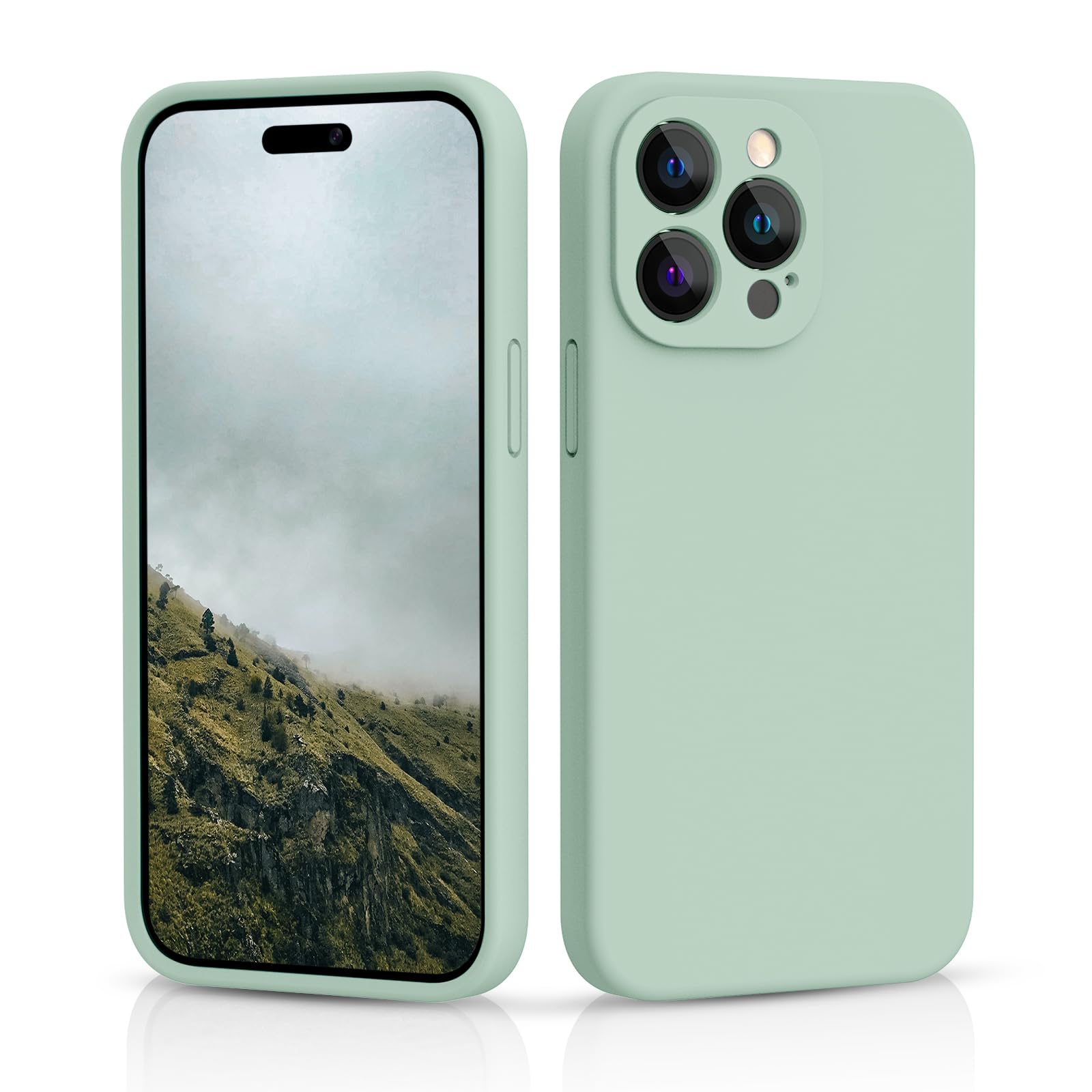 CALOOP Slim-Fit for iPhone 14 Pro Case,Skin Soft Liquid Silicone,Sturdy Hard Frame Shockproof Cover with Anti-Scratch Microfiber Lining,Full Protection for Screen and Lens, 6.1 inch Lens(Mint Green) — image 1