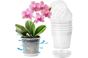 T4U Orchid Pot, 6 Pack 4.3 Inch Orchid Pots with Holes and Saucers, Clear Orchid Pots for Repotting, Plastic Flower Plant Pot for Indoor Outdoor Plants, Slotted Orchids Planter for Root Health