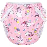 LittleForBig Silky Washable Reusable Waterproof Ruffled Lace Bow Baby Usagi & Bella Pattern Ruffle Adult Diaper Cover XL