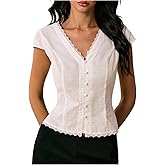 SweatyRocks Women's Y2k Lace Button Down Blouse Tie Back Coquette Going Out Shirt Top