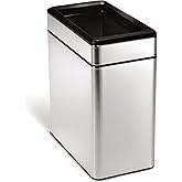 simplehuman 10 Liter / 2.6 Gallon Profile Open Trash Can, Slim Trash Can for Bedroom, Bathroom, Office, Brushed Stainless Steel