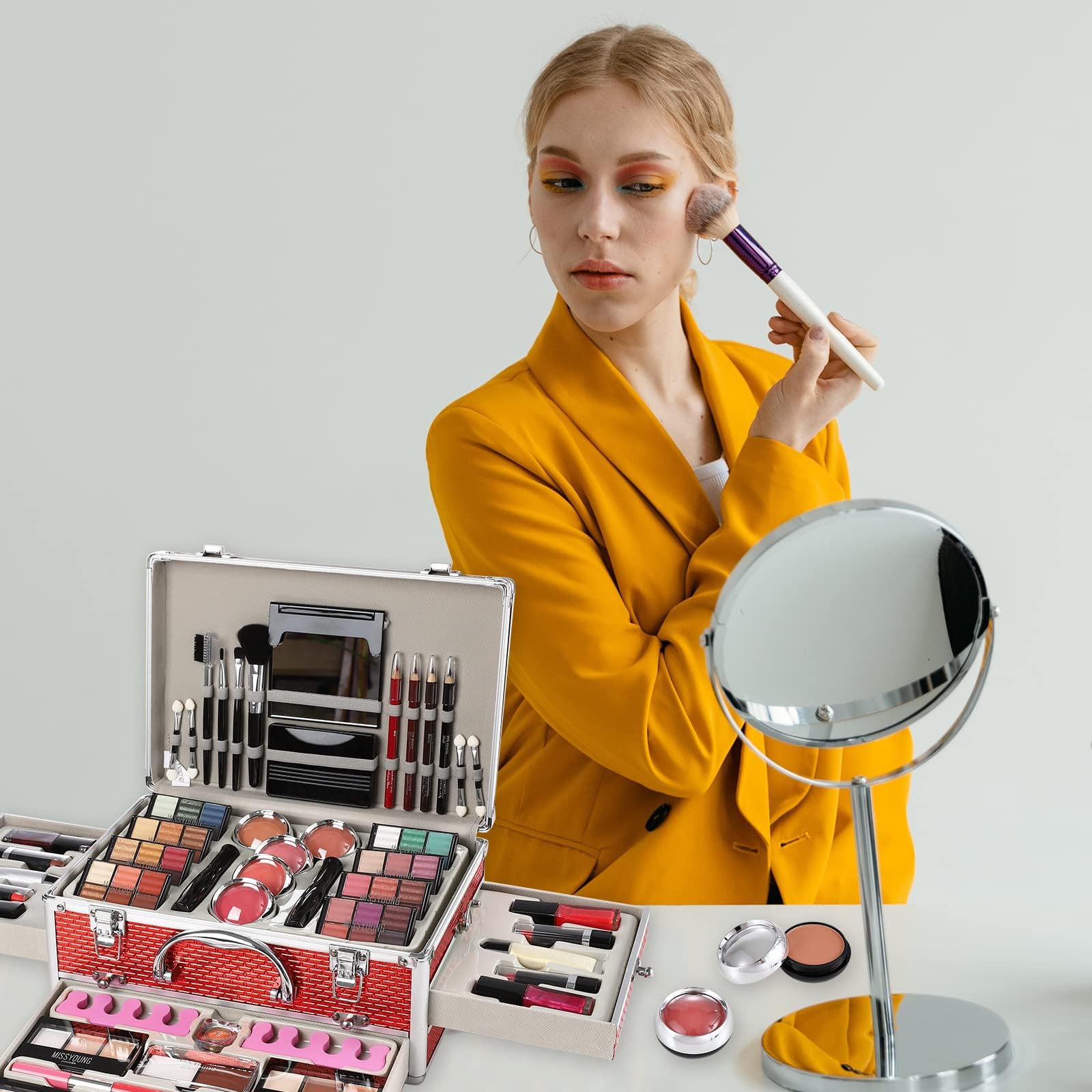 All in One Makeup Kit for Teens, 106 Pcs Professional Makeup Kit for Women Full Kit, Include Eyeshadow Palette, Lipstick Set, Concealer, Foundation, Lipgloss, Makeup Brush(Silver)