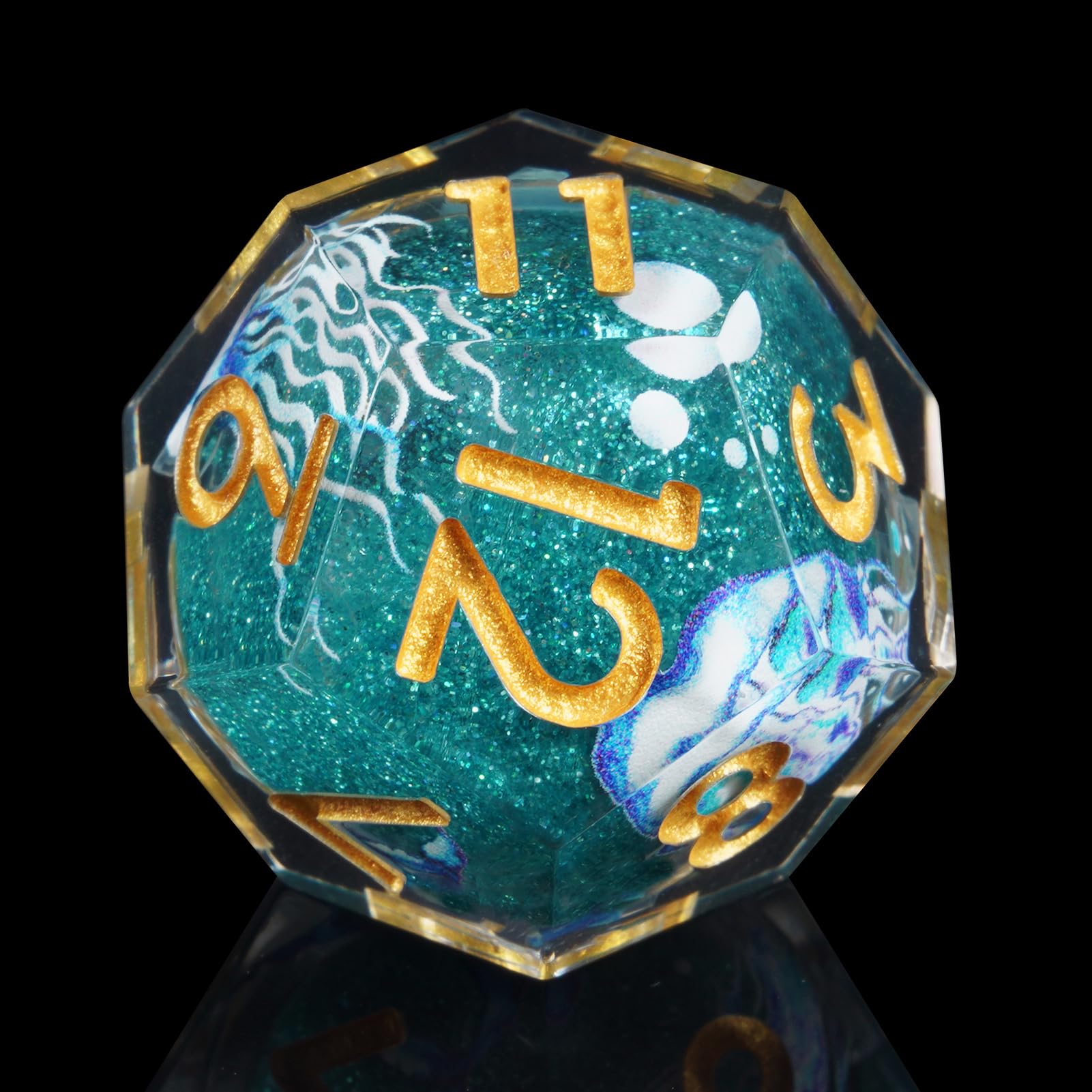 ORUZA 7 PCS Polyhedral Liquid Core DND Dice, Resin Sharp Edge Quicksand D&D Dice Set for Dungeons and Dragons RPG MTG Role Playing Game Dice D20 D12 D10 D8 D6 D4 D%