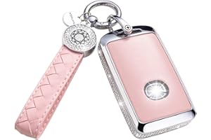 RUABIBAN Key Fob Cover Compatible with Mazda, Pink Leather Crystal 360 Degree Protection Key Shell Case for 2019-2022 Mazda 3, Mazda 3 Hatchback, 2020-2022 Mazda CX-5, CX-30, CX-10