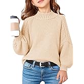 Haloumoning Girls Oversized Sweater Kids Batwing Long Sleeve Mock Neck Pullover Fall Clothes 5-14Y