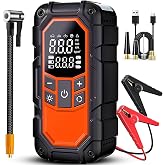 Jump Starter with Air Compressor,car Battery Jump Starter (9.0 Gasoline/6.5L Diesel) with 150PSI Digital tire inflator Portable,12V Power Pack Car Jump Box Charger with LCD Display, Lights (Orange)