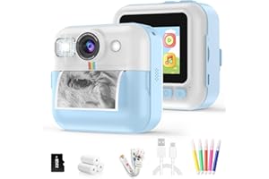 BOFIDAR Kid Camera for Boys,Portable Toddler Blue Printing Camera Toy 1080P Video Cameras Children Instant Print Camera for Kids 3 Print Paper & 32G Card Christmas Birthday Gifts（Blue）