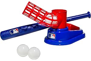Franklin Sports Kids Baseball Pitching Machine - Pop A Pitch Baseball Batting Machine with Youth Bat + 3 Plastic Baseballs - Boys + Girls Baseball Toy,Red/Blue