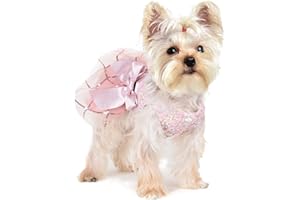 YIKEYO Dog Dress with Sequins Tulle, Size Small, Pink, Female Dog Clothes for Small Dogs Girl, Cat Apparel, Cute Pet Puppy Clothing Doggie Outfits for Summer, Spring,Winter,Fall