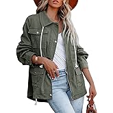 Ebifin Womens Military Anorak Jacket Zip Up Snap Buttons Lightweight Safari Utility Coat Outwear With Pockets