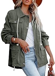 Ebifin Women's Military Anorak Jacket Zip Up Snap
