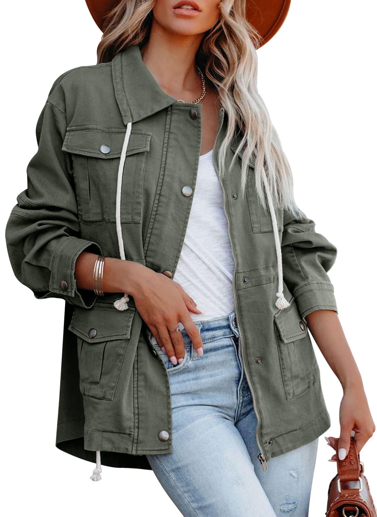 Ebifin Women's Military Anorak Jacket Zip Up Snap
