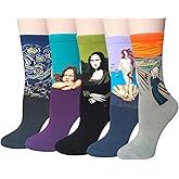 Chalier 5 Pairs Womens Fun Famous Painting Patterned Art Socks Cotton Printed Cool Novelty Funny Socks for Women