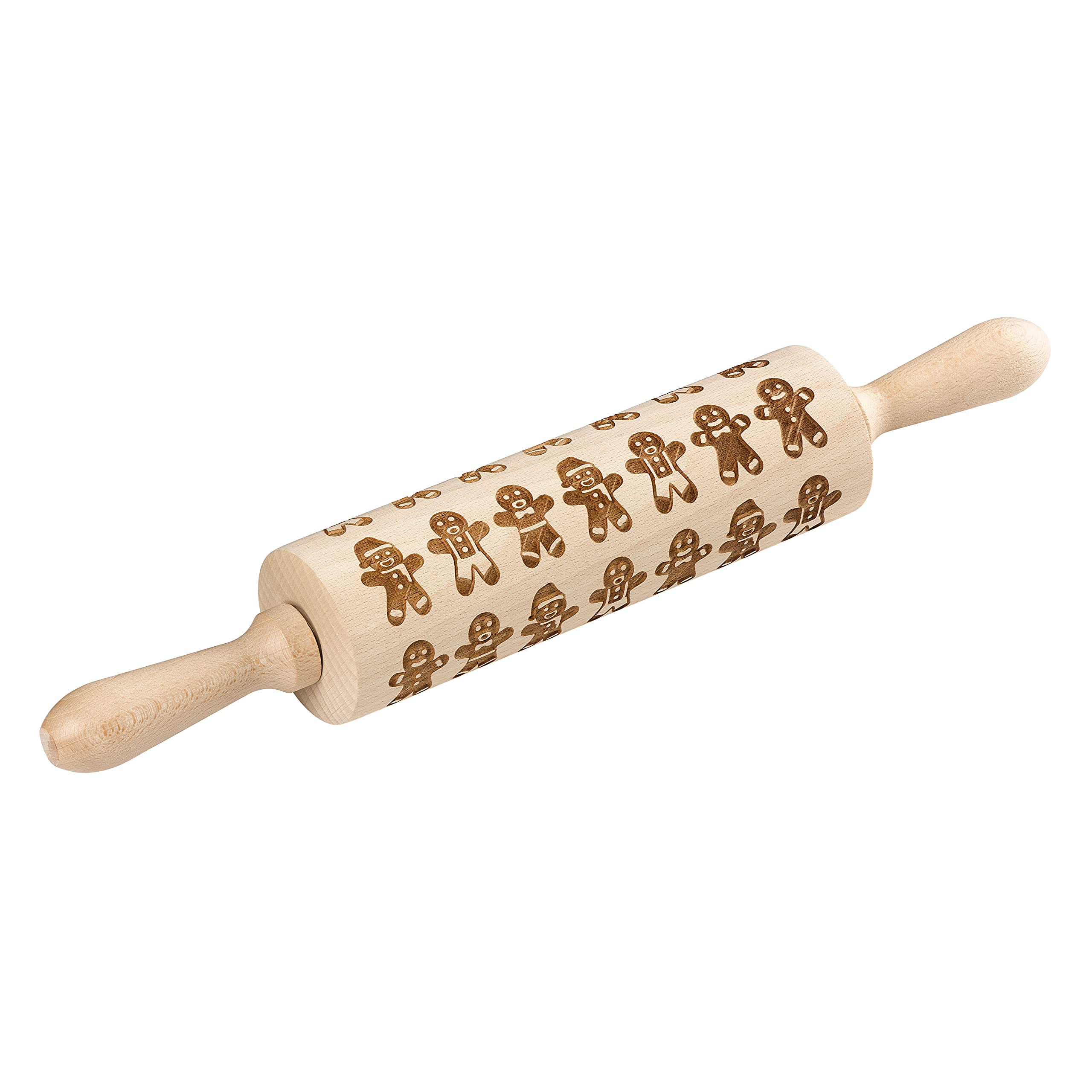 Tala Originals Beechwood Large Revolving Rolling Pin with Engraved Snowflake Patterned Design, 38cm x 6cm,Natural