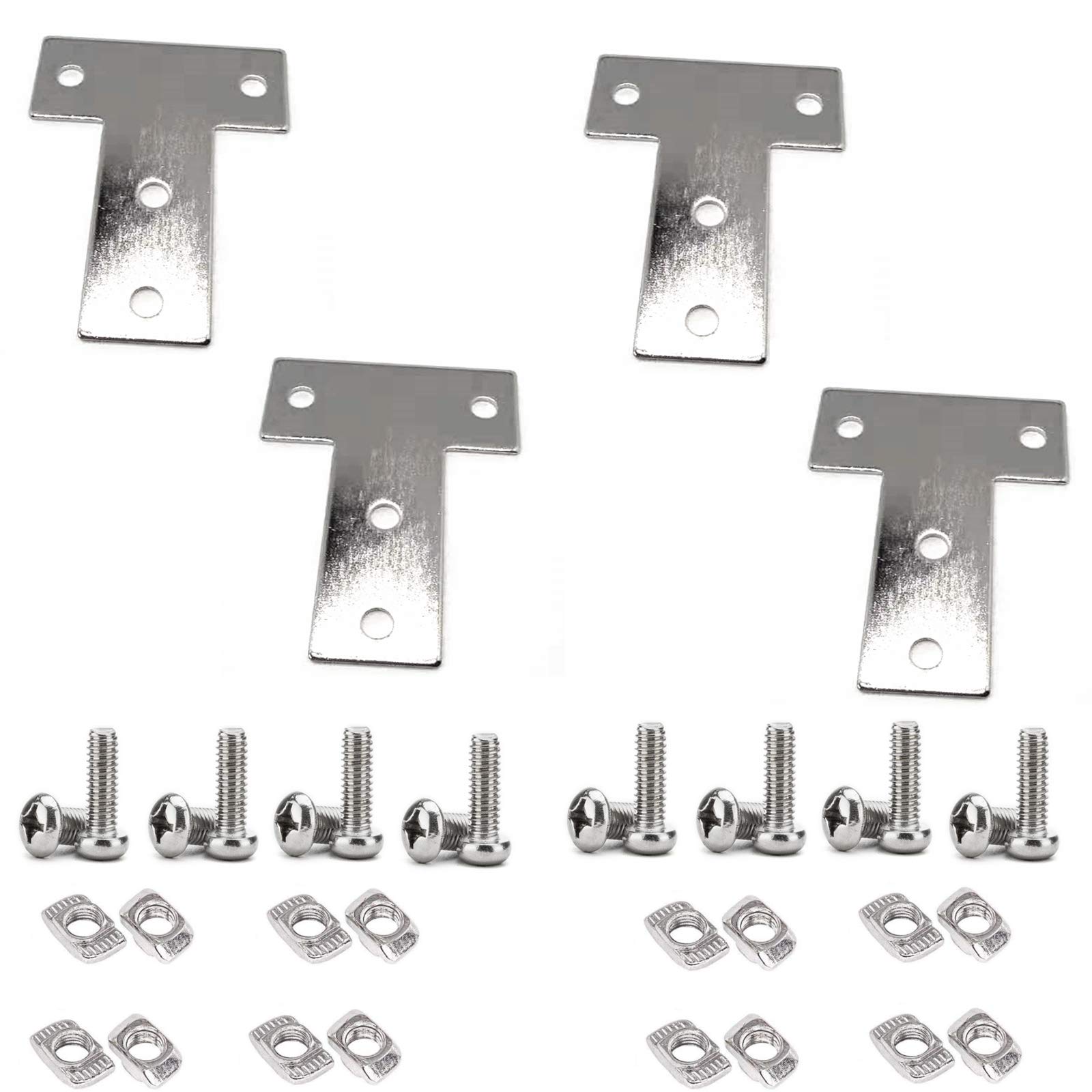 4040 Series/T Shape Heavy Duty Aluminum Profile Connector Bracket Set,4Pcs T Shape Connector and 16pcs 4040 T-Slot Nuts,16pcs M8x20mm Round Head Phillips Machine Screws