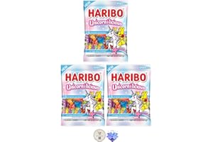 KD SUPPLIES Haribo Gummi Candy - Soft & Chewy Delicious Gummies, (Pack of 3) Share Size Peg Bags + Bonus Mystery Candy (5 oz, Unicorn-i-licious)