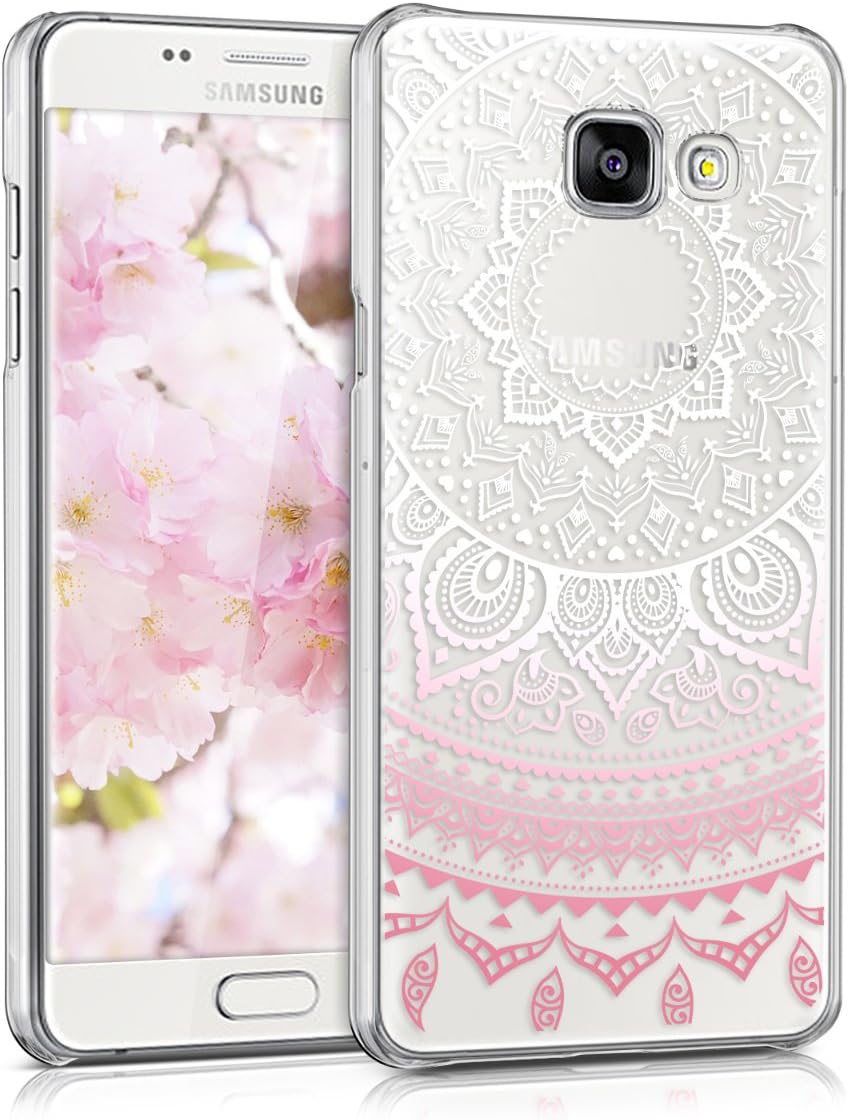 kwmobile Crystal Case Compatible with Samsung Galaxy A5 (2016) - Hard Durable Transparent Protective Cover - Indian Sun Pink/White/Transparent