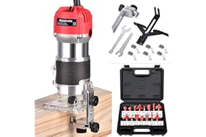RAOENDIS Compact Wood Palm Router Tool Hand Trimmer Woodworking Joiner Cutting Palmming Tool 30000R/MIN 800W 110V with 15PCS 1/4" Router Bits