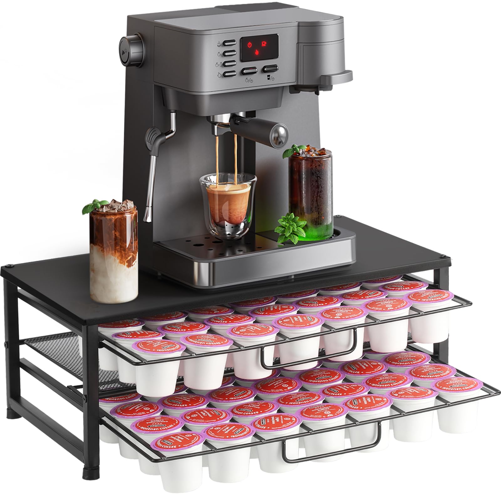 Photo 1 of **missing instructions**ECOLOVI K Cup Holder Organizer for 70 Pods, 2-Tier Coffee Pod Holder for K-Cup with 2 Sliding Storage Drawers, Coffee Station Bar Organizer for Kitchen Countertop, Home & Office, Frosted Black