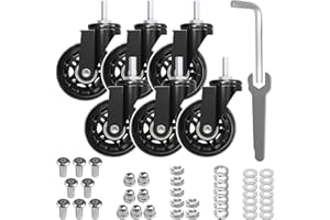 MySit Creeper Caster Wheels Set of 6 Heavy-Duty 2.5 Inch Casters Replacement Roller Blade Rubber 360 Degree No Noise Wheel for Mechanic Stool, Rolling Garage Seat