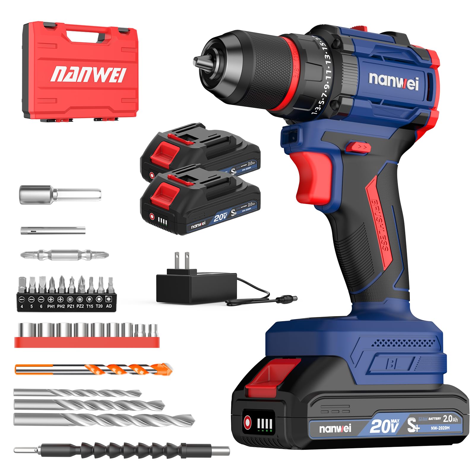 NANWEI Electric Screwdriver, Rechargeable Drill Driver, Compatible with Makita Batteries, Brushless Motor, 21 Levels of Torque Adjustment, 2 Speed Modes, Unauthorized Shifting, Up to 50 N·m, Forward