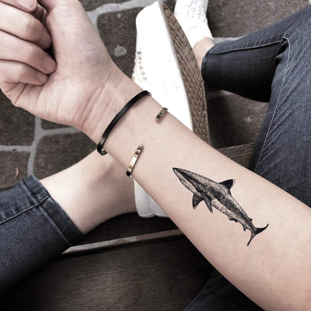 Shark Temporary Fake Tattoo Sticker (Set of 2) - www.ohmytat.com